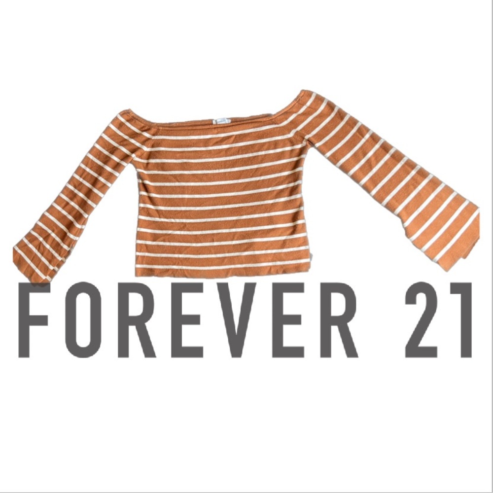 Forever 21 | Plus Size Crop Off Shoulder Stripe Sweater 3X - Brown